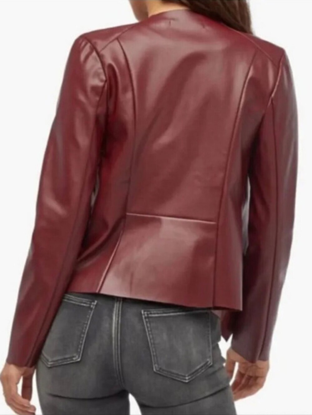 Just Fab Vegan Leather Open Front Jacket - Picture 2 of 10
